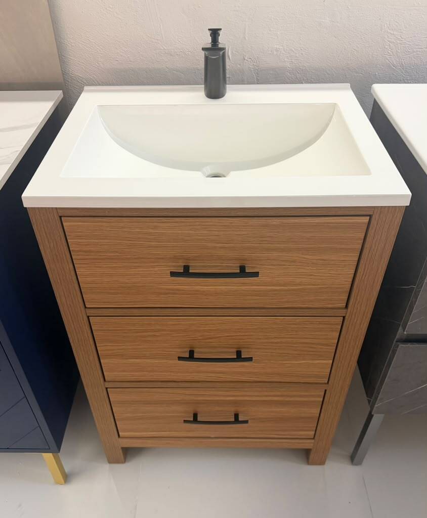 24 inch wood grain freestanding vanity