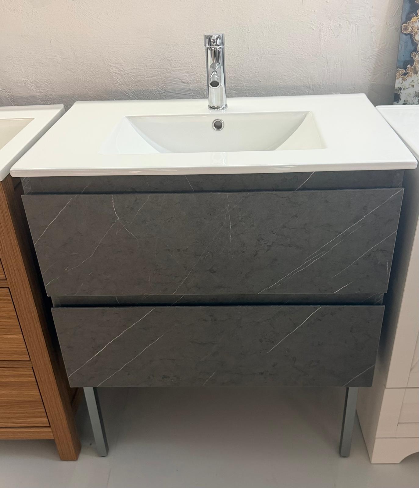 30 inch gray matte freestanding LED vanity