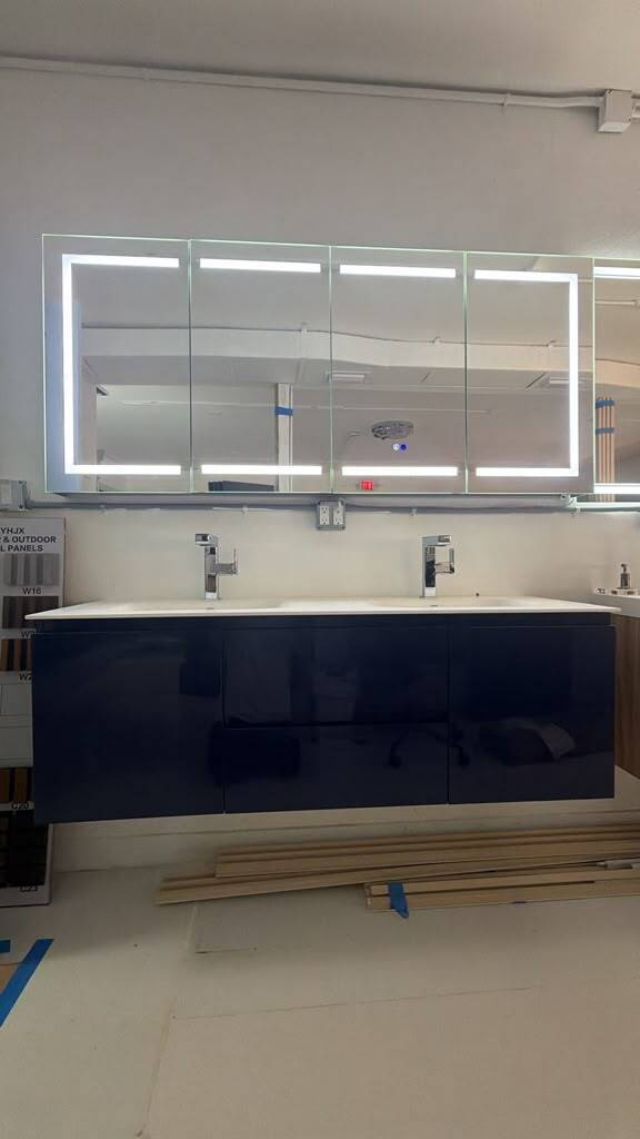 60 inch double wall mount shiny blue vanity
