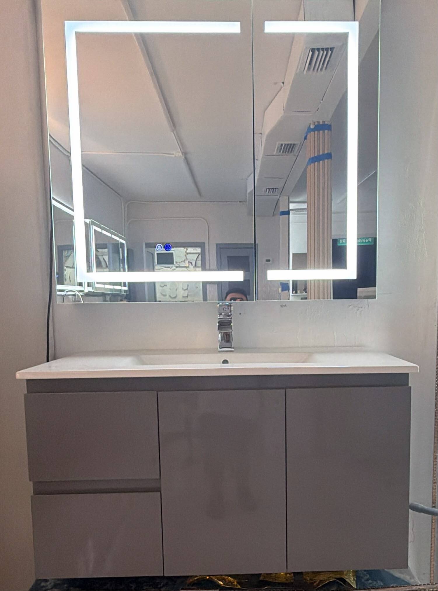 36 inch shiny gray wall mount vanity