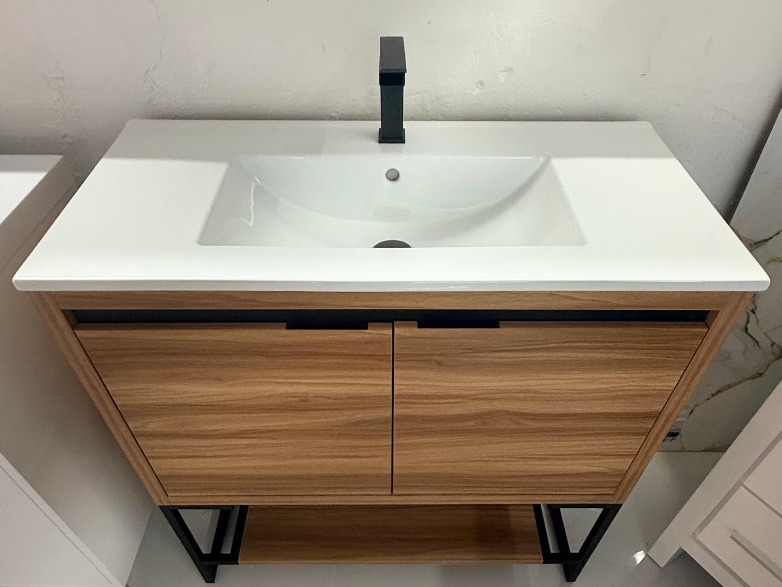 36 inch wood grain matte freestanding vanity
