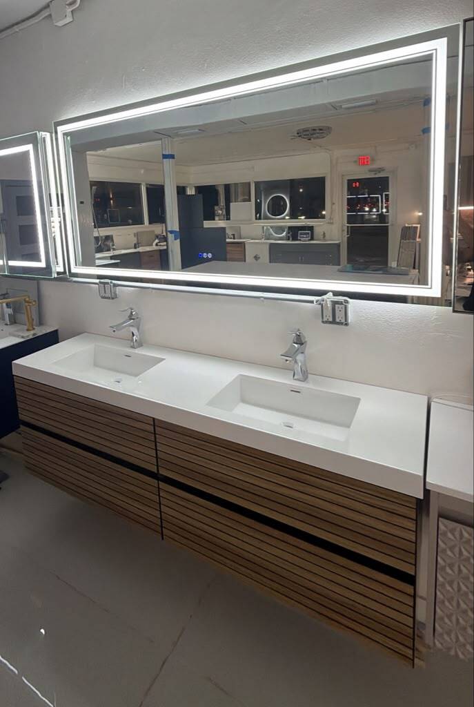 71 inch double wall mount wood grain vanity